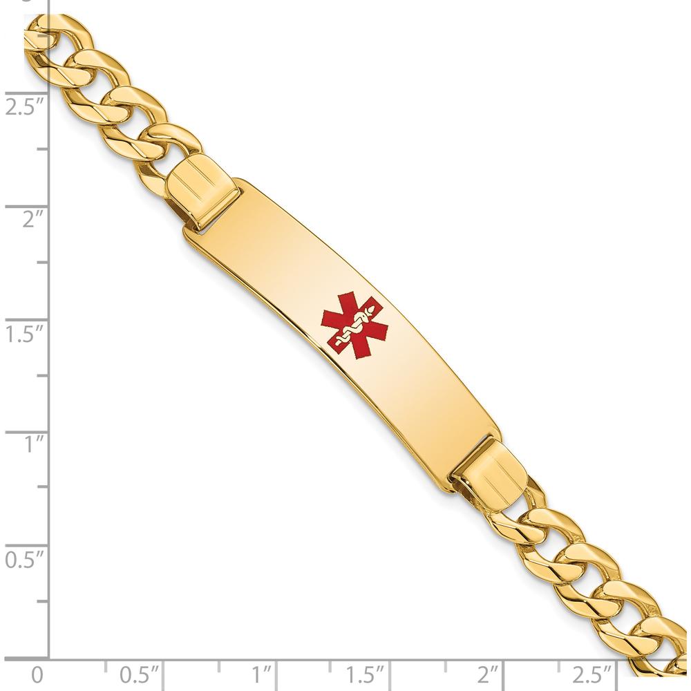 14K Yellow Gold Medical Alert Bracelet with Red Enamel Cross and Curb Link Chain - 8" Length by Oro Pregiato