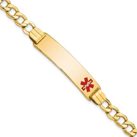 14K Yellow Gold Medical Alert Bracelet with Red Enamel Curb Chain - 7-inch Length by Oro Pregiato