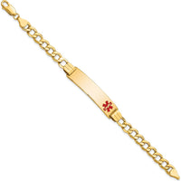14K Yellow Gold Medical Alert Bracelet with Red Enamel Curb Chain - 7-inch Length by Oro Pregiato