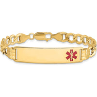 14K Yellow Gold Medical Alert Bracelet with Red Enamel Curb Chain - 7-inch Length by Oro Pregiato
