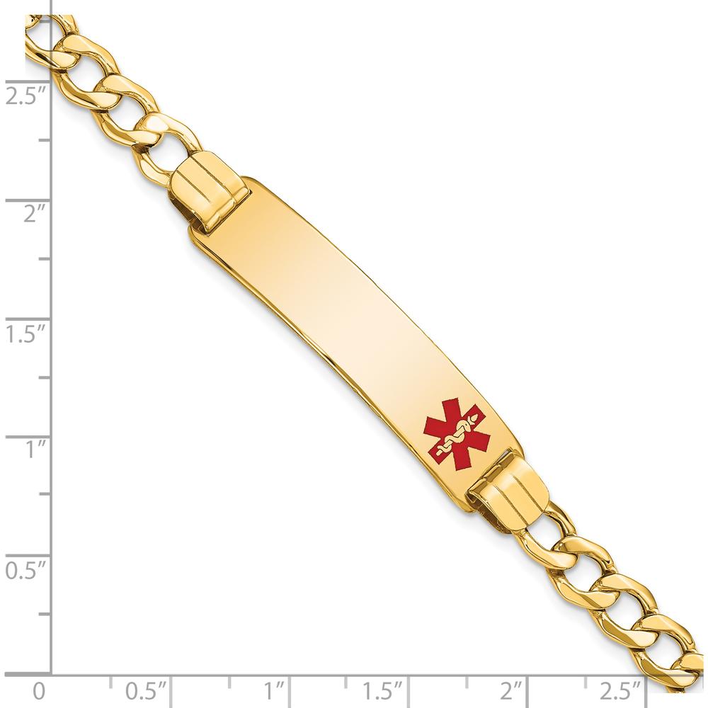 14K Yellow Gold Medical Alert Bracelet with Red Enamel Curb Chain - 7-inch Length by Oro Pregiato