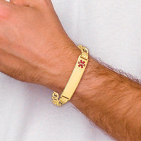 14K Yellow Gold Medical Alert Bracelet with Red Enamel Curb Chain - 7-inch Length by Oro Pregiato