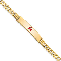14K Yellow Gold Medical Alert Bracelet with Red Enamel Curb Link - 7" Length, Engravable Solid Plate by Oro Pregiato