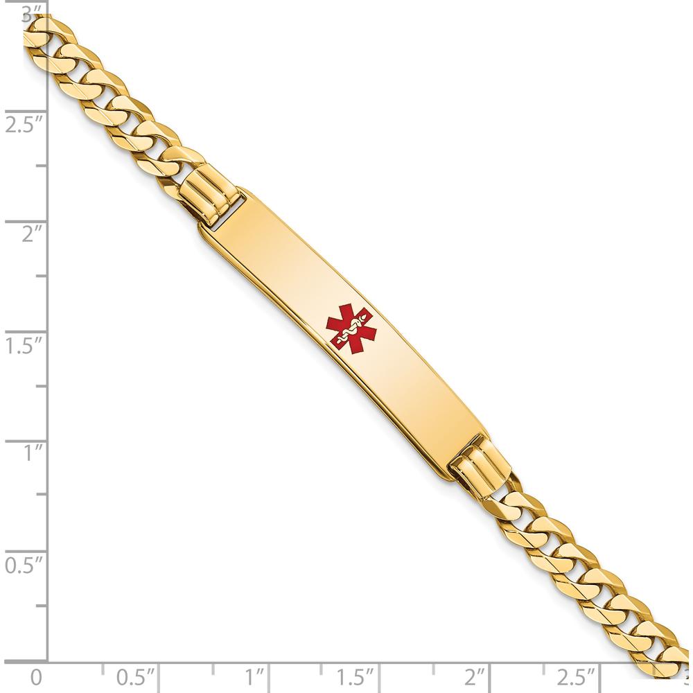 14K Yellow Gold Medical Alert Bracelet with Red Enamel Curb Link - 7" Length, Engravable Solid Plate by Oro Pregiato