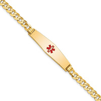 14K Yellow Gold Medical Alert Bracelet with Red Enamel Curb Link - 8" Length by Oro Pregiato