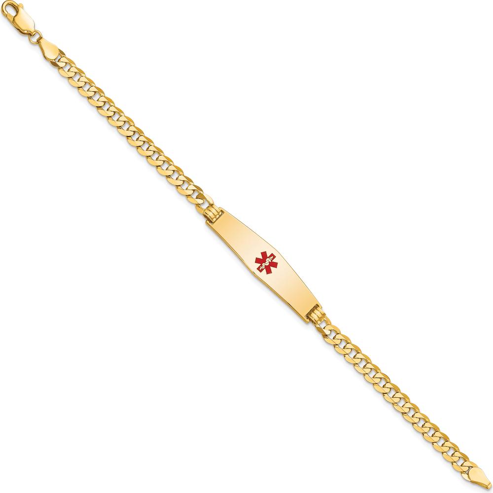14K Yellow Gold Medical Alert Bracelet with Red Enamel Curb Link - 8" Length by Oro Pregiato