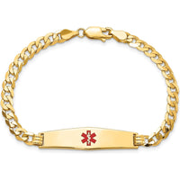 14K Yellow Gold Medical Alert Bracelet with Red Enamel Curb Link - 8" Length by Oro Pregiato