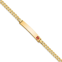 14K Yellow Gold Medical Alert Bracelet with Red Enamel Curb Link - 8" Length by Oro Pregiato