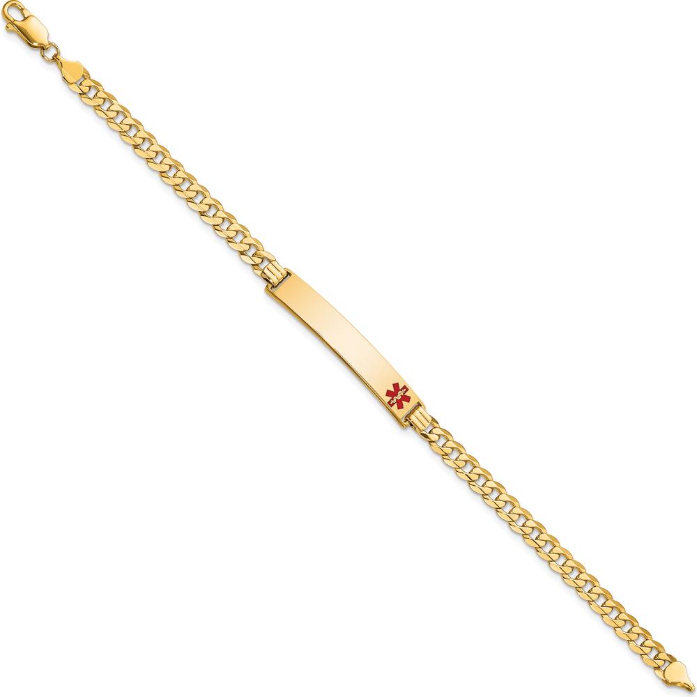 14K Yellow Gold Medical Alert Bracelet with Red Enamel Curb Link - 8" Length by Oro Pregiato