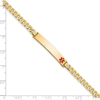 14K Yellow Gold Medical Alert Bracelet with Red Enamel Curb Link - 8" Length by Oro Pregiato