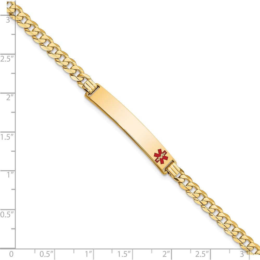 14K Yellow Gold Medical Alert Bracelet with Red Enamel Curb Link - 8" Length by Oro Pregiato