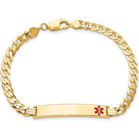 14K Yellow Gold Medical Alert Bracelet with Red Enamel Curb Link - 8" Length by Oro Pregiato