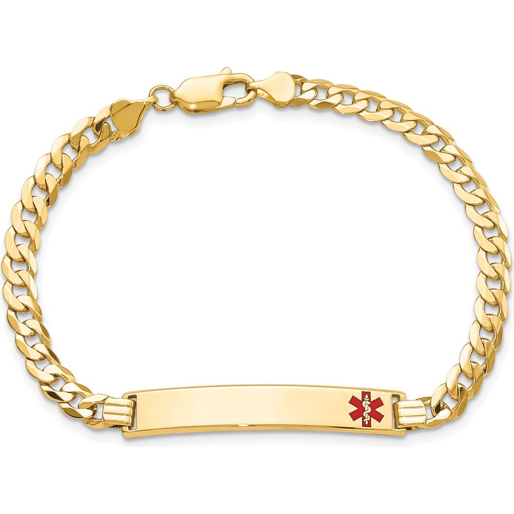 14K Yellow Gold Medical Alert Bracelet with Red Enamel Curb Link - 8" Length by Oro Pregiato