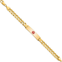 14K Yellow Gold Medical Alert Bracelet with Red Enamel Curb Link - 8" Length by Oro Pregiato