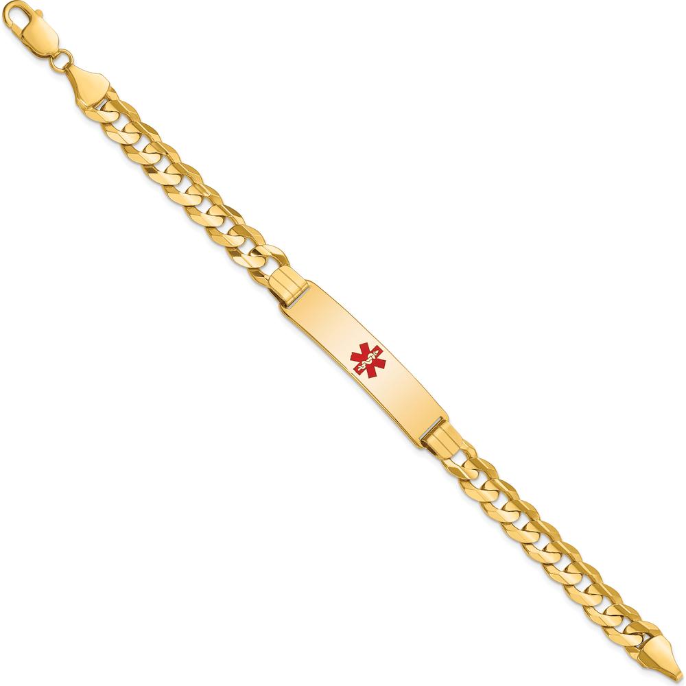 14K Yellow Gold Medical Alert Bracelet with Red Enamel Curb Link - 8" Length by Oro Pregiato