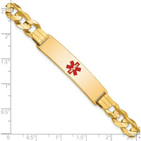 14K Yellow Gold Medical Alert Bracelet with Red Enamel Curb Link - 8" Length by Oro Pregiato