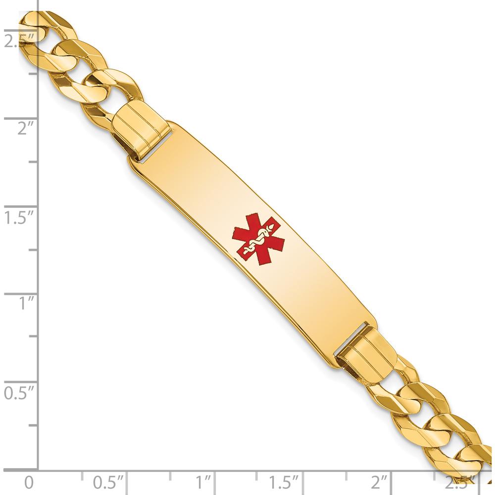 14K Yellow Gold Medical Alert Bracelet with Red Enamel Curb Link - 8" Length by Oro Pregiato