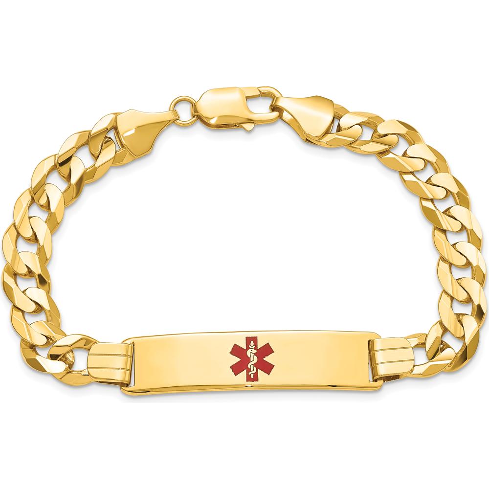 14K Yellow Gold Medical Alert Bracelet with Red Enamel Curb Link - 8" Length by Oro Pregiato