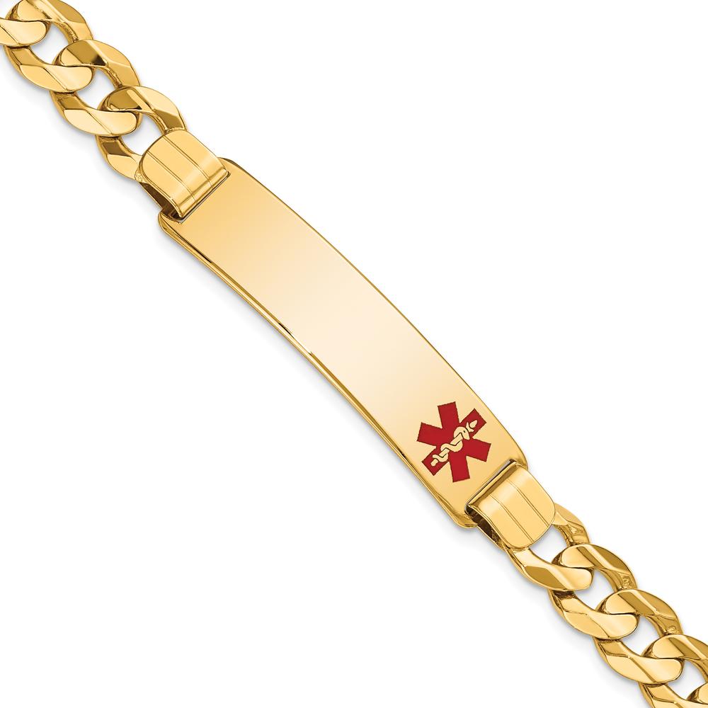 14K Yellow Gold Medical Alert Bracelet with Red Enamel Curb Link - 8" Length by Oro Pregiato