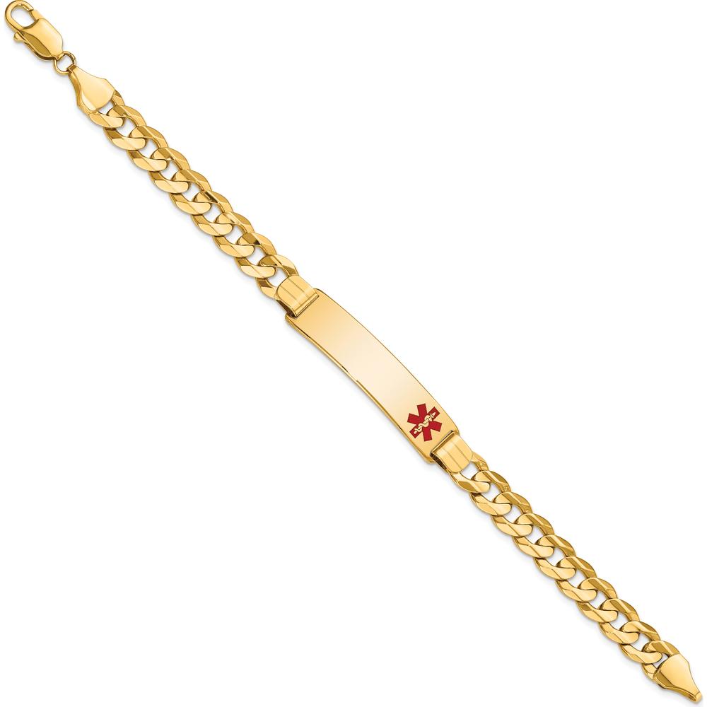 14K Yellow Gold Medical Alert Bracelet with Red Enamel Curb Link