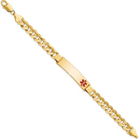 14K Yellow Gold Medical Alert Bracelet with Red Enamel Curb Link - 8" Length by Oro Pregiato