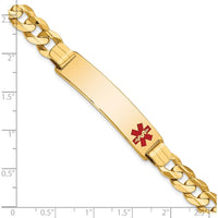 14K Yellow Gold Medical Alert Bracelet with Red Enamel Curb Link - 8" Length by Oro Pregiato