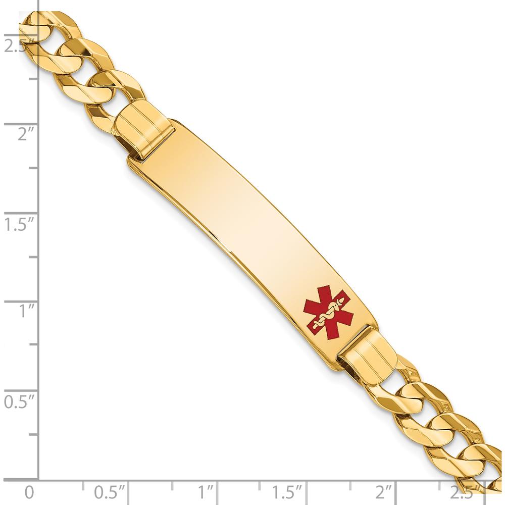 14K Yellow Gold Medical Alert Bracelet with Red Enamel Curb Link - 8" Length by Oro Pregiato