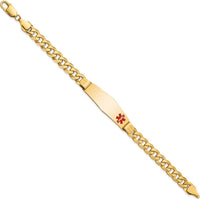 14K Yellow Gold Medical Alert Bracelet with Red Enamel Curb Link Chain and Engravable Charm by Oro Pregiato