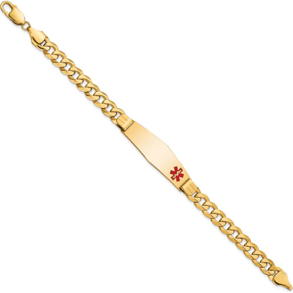 14K Yellow Gold Medical Alert Bracelet with Red Enamel Curb Link Chain and Engravable Charm by Oro Pregiato