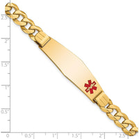 14K Yellow Gold Medical Alert Bracelet with Red Enamel Curb Link Chain and Engravable Charm by Oro Pregiato
