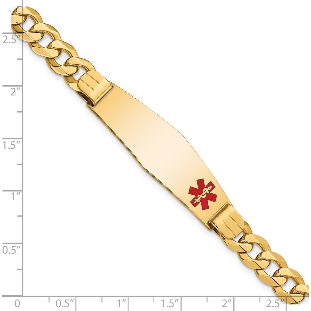 14K Yellow Gold Medical Alert Bracelet with Red Enamel Curb Link Chain and Engravable Charm by Oro Pregiato