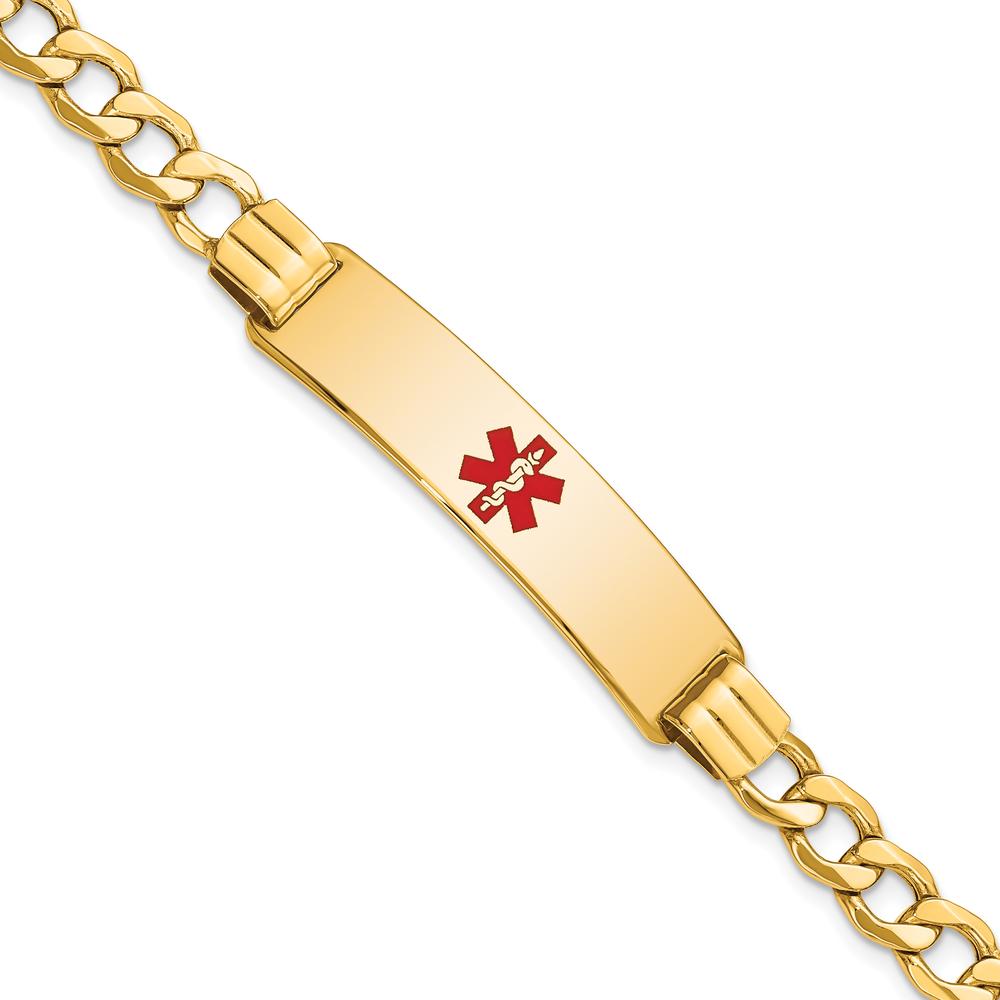 14K Yellow Gold Medical Alert Bracelet with Red Enamel Curb Link Design - 8" Length by Oro Pregiato