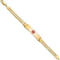 14K Yellow Gold Medical Alert Bracelet with Red Enamel Curb Link Design - 8" Length by Oro Pregiato