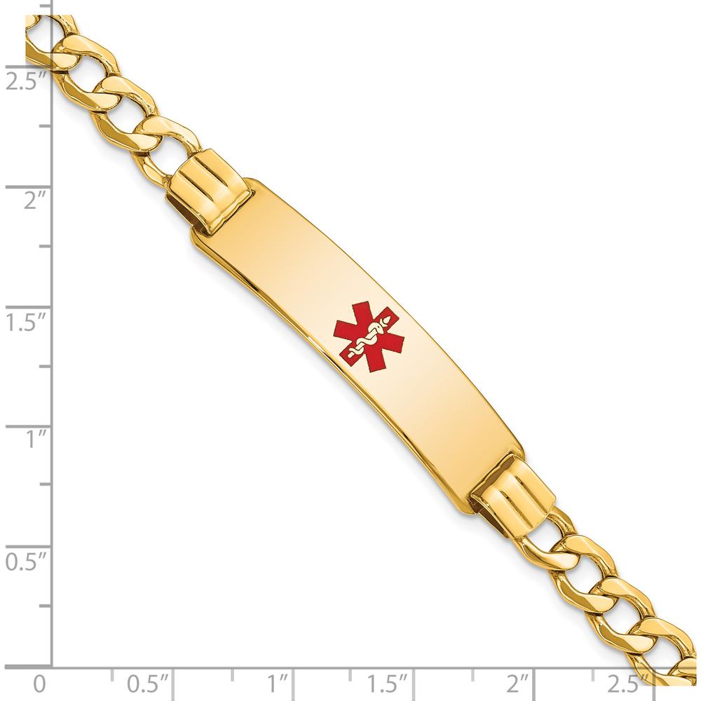 14K Yellow Gold Medical Alert Bracelet with Red Enamel Curb Link Design - 8" Length by Oro Pregiato