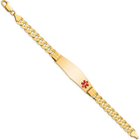 14K Yellow Gold Medical Alert Bracelet with Red Enamel Curb Link Design - 8" by Oro Pregiato
