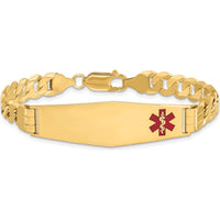 14K Yellow Gold Medical Alert Bracelet with Red Enamel Curb Link Design - 8" by Oro Pregiato