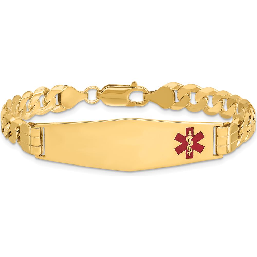 14K Yellow Gold Medical Alert Bracelet with Red Enamel Curb Link Design - 8" by Oro Pregiato