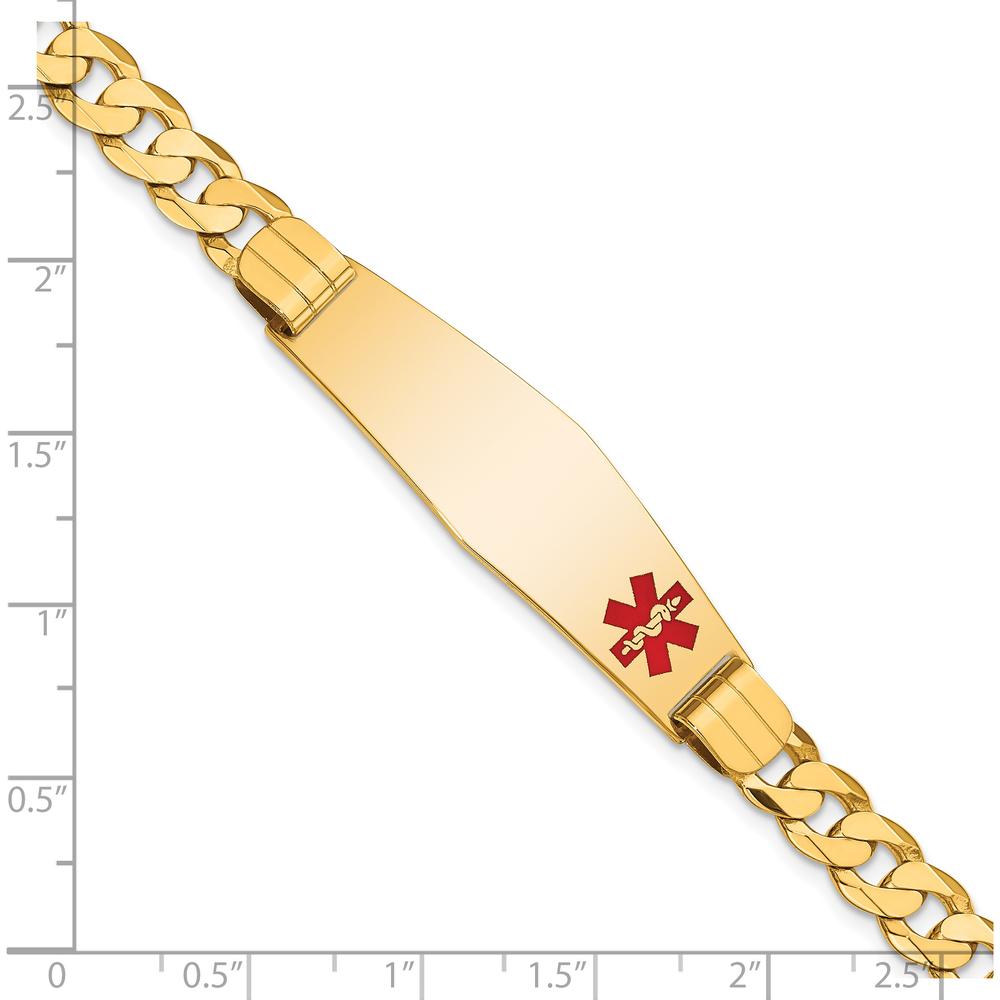 14K Yellow Gold Medical Alert Bracelet with Red Enamel Curb Link Design - 8" by Oro Pregiato