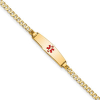 14K Yellow Gold Medical Alert Bracelet with Red Enamel Curb Link - Engravable 8" Bracelet by Oro Pregiato
