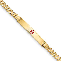 14K Yellow Gold Medical Alert Bracelet with Red Enamel Emblem - 8" Curb Link Design by Oro Pregiato