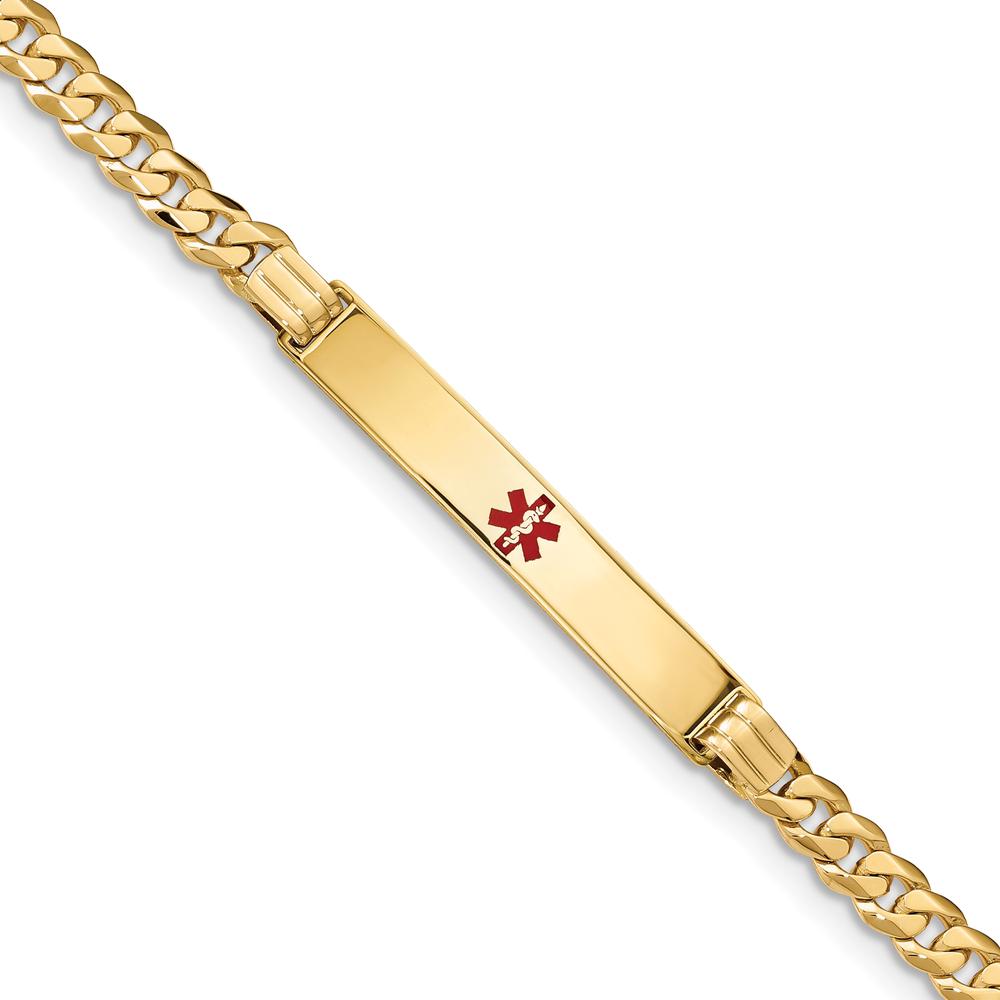 14K Yellow Gold Medical Alert Bracelet with Red Enamel Emblem - 8" Curb Link Design by Oro Pregiato