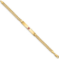 14K Yellow Gold Medical Alert Bracelet with Red Enamel Emblem - 8" Curb Link Design by Oro Pregiato