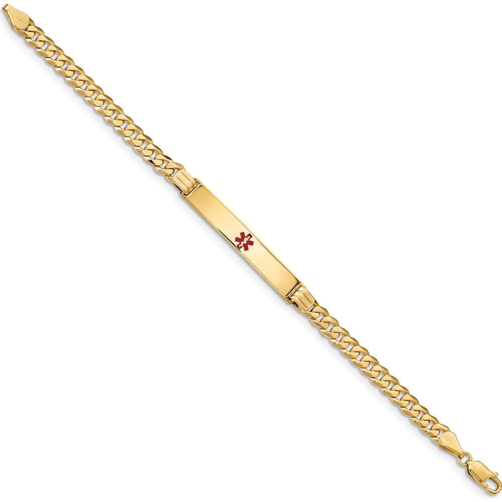14K Yellow Gold Medical Alert Bracelet with Red Enamel Emblem - 8" Curb Link Design by Oro Pregiato