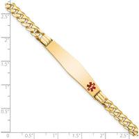 14K Yellow Gold Medical Alert Bracelet with Red Enamel Emblem - 8" Curb Link Design by Oro Pregiato