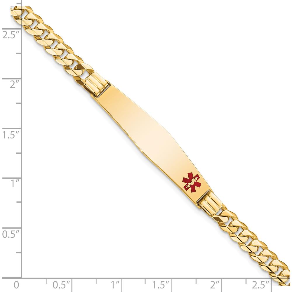14K Yellow Gold Medical Alert Bracelet with Red Enamel Emblem - 8" Curb Link Design by Oro Pregiato
