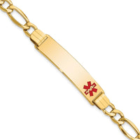 14K Yellow Gold Medical Alert Bracelet with Red Enamel Figaro Chain - 8" Length by Oro Pregiato