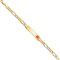 14K Yellow Gold Medical Alert Bracelet with Red Enamel Figaro Chain - 8" Length by Oro Pregiato