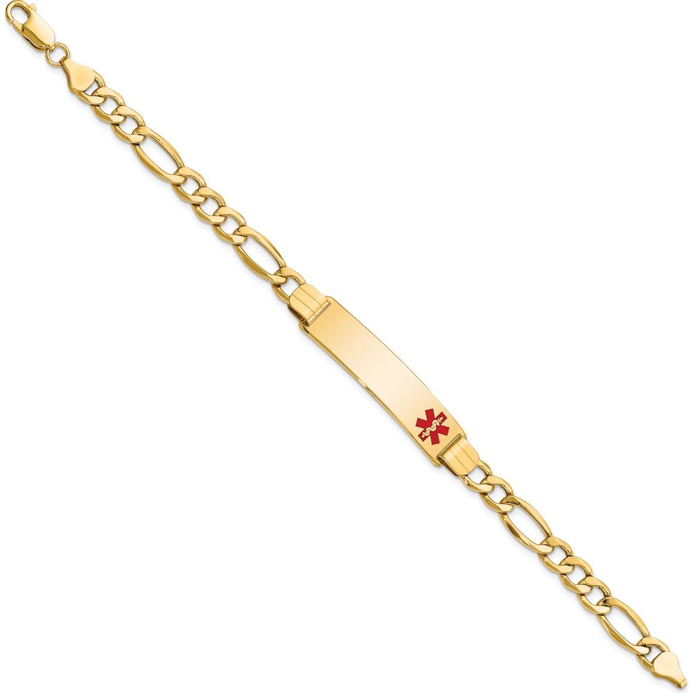 14K Yellow Gold Medical Alert Bracelet with Red Enamel Figaro Chain - 8" Length by Oro Pregiato