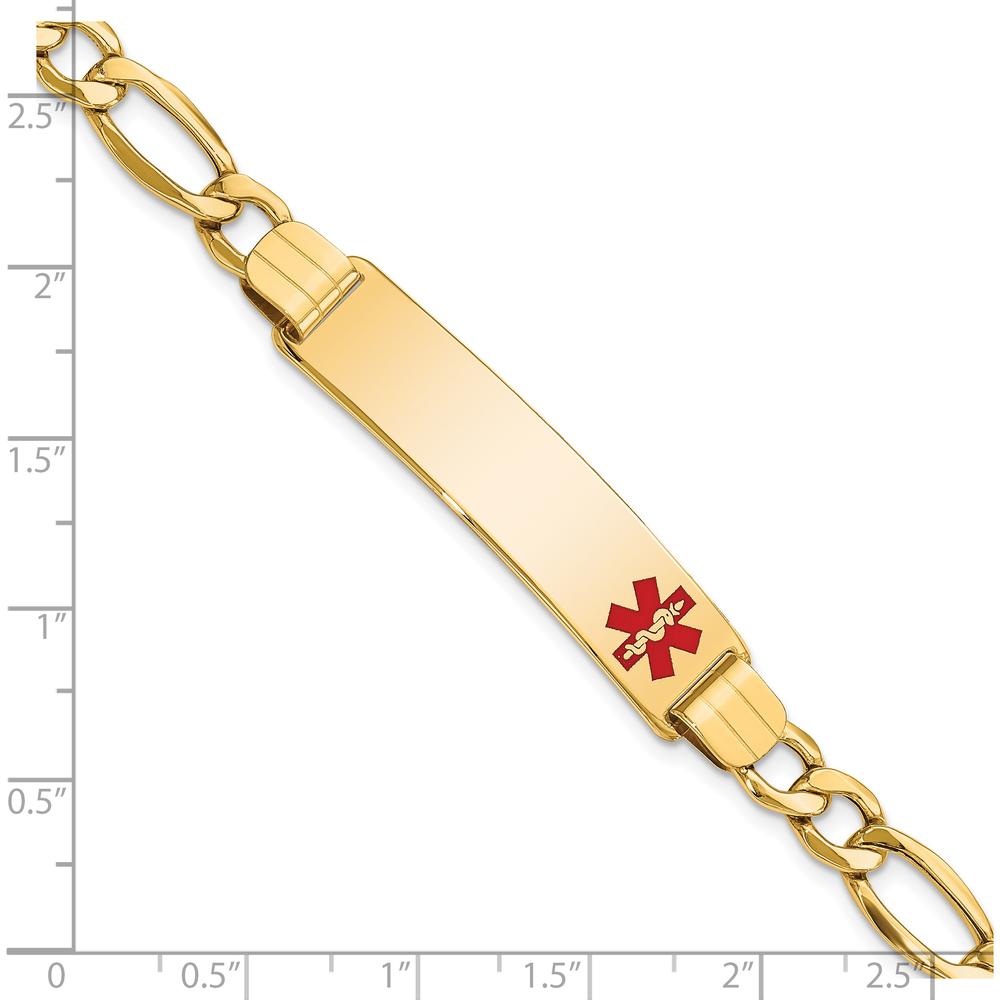 14K Yellow Gold Medical Alert Bracelet with Red Enamel Figaro Chain - 8" Length by Oro Pregiato