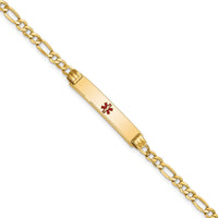 14K Yellow Gold Medical Alert Bracelet with Red Enamel Figaro Link - 7" Length by Oro Pregiato